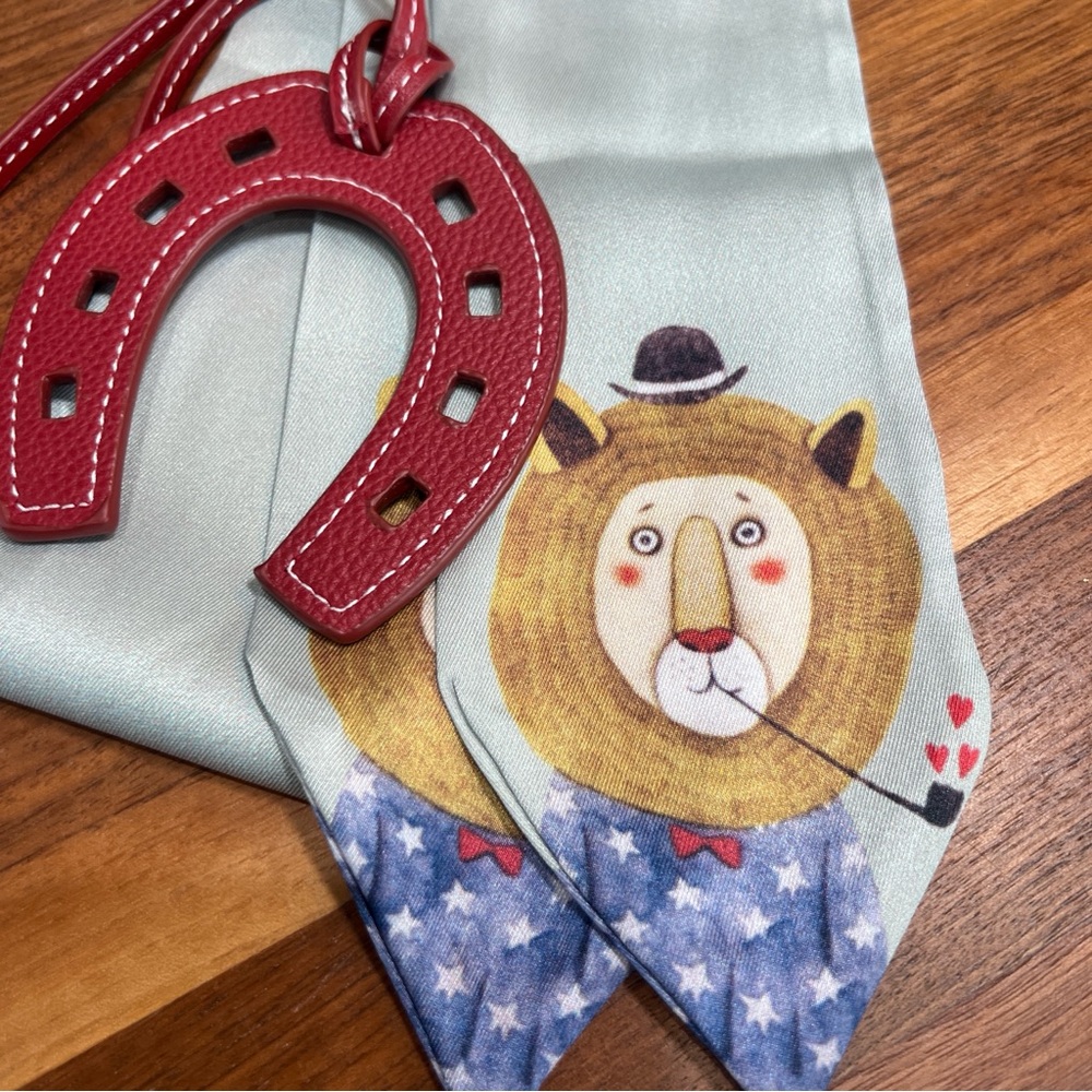 Fun Lion Print Twilly with Red Horseshoe Purse Charm